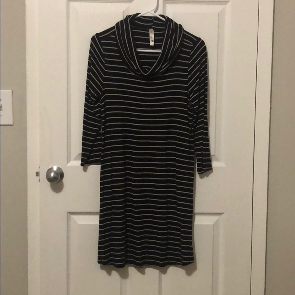 Black and Gray Striped Cowl Neck Dress